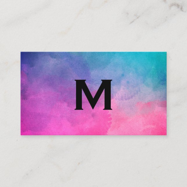Carte De Visite Maquillage Artiste Texture Aquarelle Monogramme (Devant)