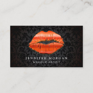 Carte De Visite Maquillage Artiste unique 3D Gold Red Lips Damask