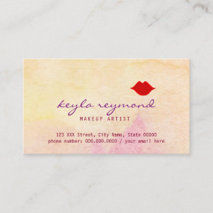 Carte De Visite maquillage beau aquarelle avec lèvres rouges