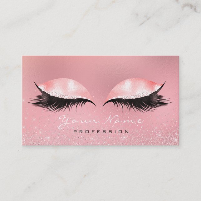 Carte De Visite Maquillage Beauté Rose Rose Blanc Verre Lashes Par (Devant)
