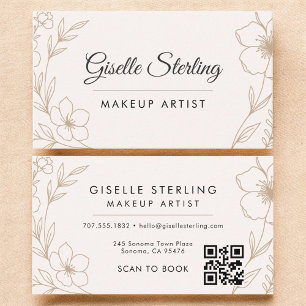 Carte De Visite Maquillage blanc botanique Artiste QR Code Beauté