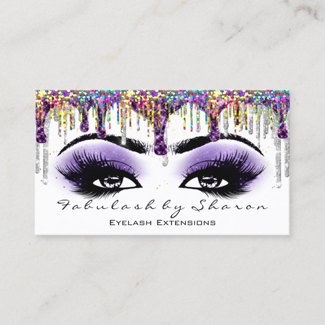 Carte De Visite Maquillage Brow Eyelash Grey Purple Holographe (Devant)