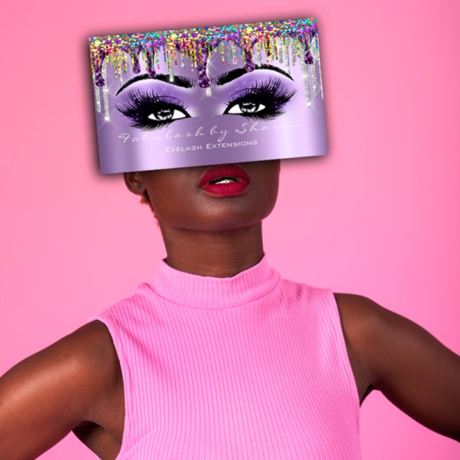 Carte De Visite Maquillage Brow Eyelash Grey Purple Holographe (Makeup Artist Brow Eyelash Gray Purple Holograph Business Card)