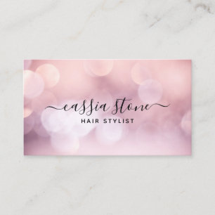 Carte De Visite Maquillage Cheveux Élégant Effet Bokeh Rose Script