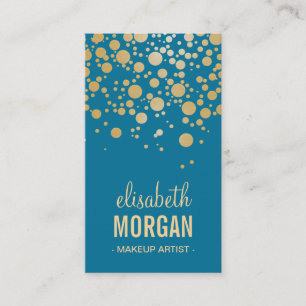 Carte De Visite Maquillage - Classy Gold Confetti Dots en Bleu