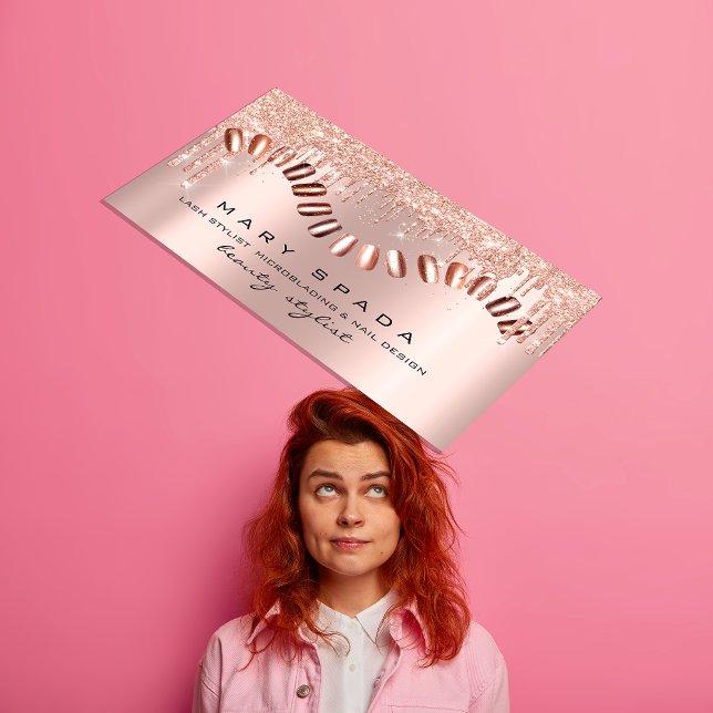 Carte De Visite Maquillage clous Manucure Rose étincelle Mode Or W (Makeup Nails Manicure Rose Spark Fashion Gold Wow Business Card)