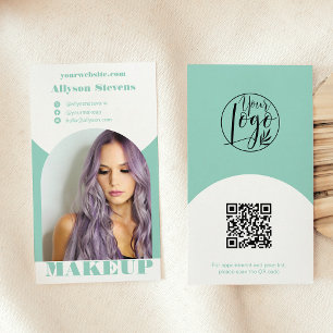 Carte De Visite Maquillage d'arc moderne bleu photo qr code logo