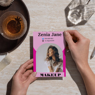 Carte De Visite Maquillage d'arc moderne rose photo qr code logo