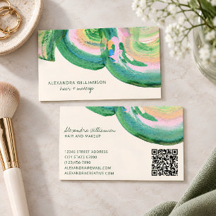 Carte De Visite Maquillage de cheveux abstrait vert rose pinceau a