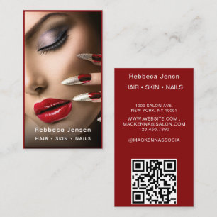 Carte De Visite Maquillage de cheveux Artiste moderne noir & rouge