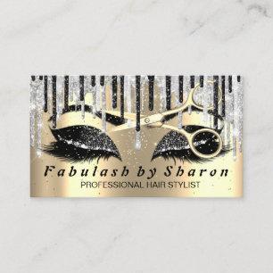 Carte De Visite Maquillage de coiffure Eyelash Gold Ciseaux grises