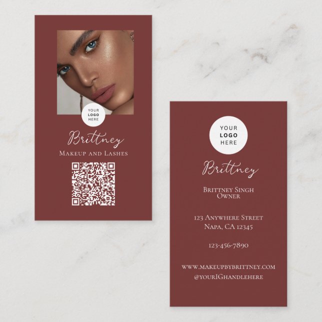 Carte De Visite Maquillage de photo avec code QR et logo script mo (Devant / Derrière)