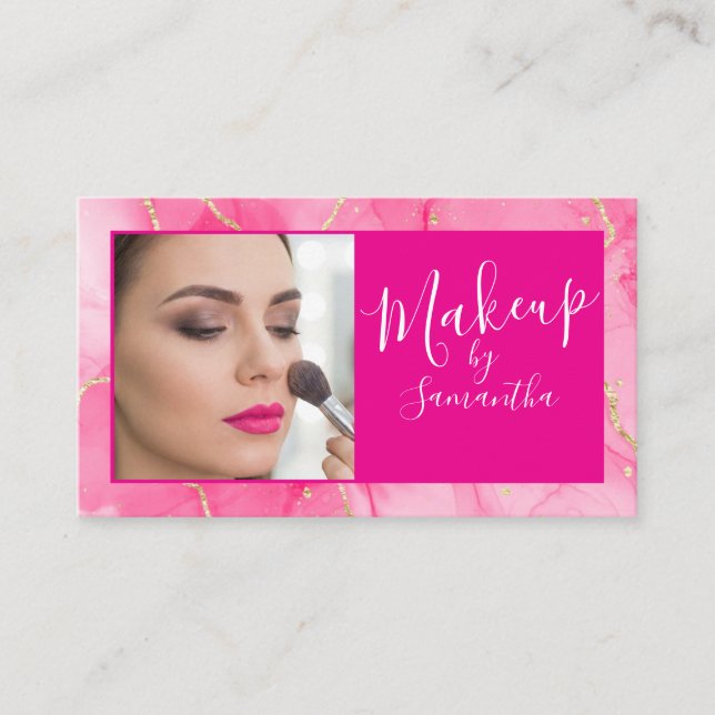 Carte De Visite Maquillage de photo de script de marbre rose chaud (Devant)