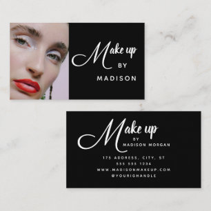 Carte De Visite Maquillage de photo noir et blanc de script gras