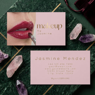 Carte De Visite Maquillage de photo simple typographie rose blanc 