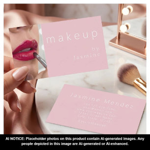 Carte De Visite Maquillage de photo simple typographie rose blanc