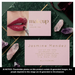 Carte De Visite Maquillage de photo simple typographie rose blanc