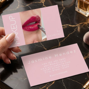Carte De Visite Maquillage de photo simple typographie rose blanc