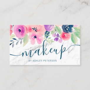 Carte De Visite Maquillage de scénario floral floral bleu marbre