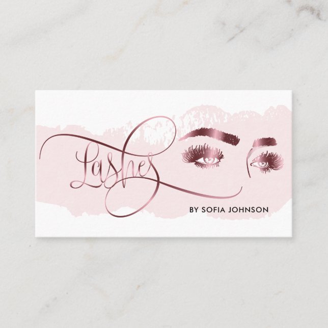 Carte De Visite Maquillage des cils Rose d'oreille Microblading or (Devant)