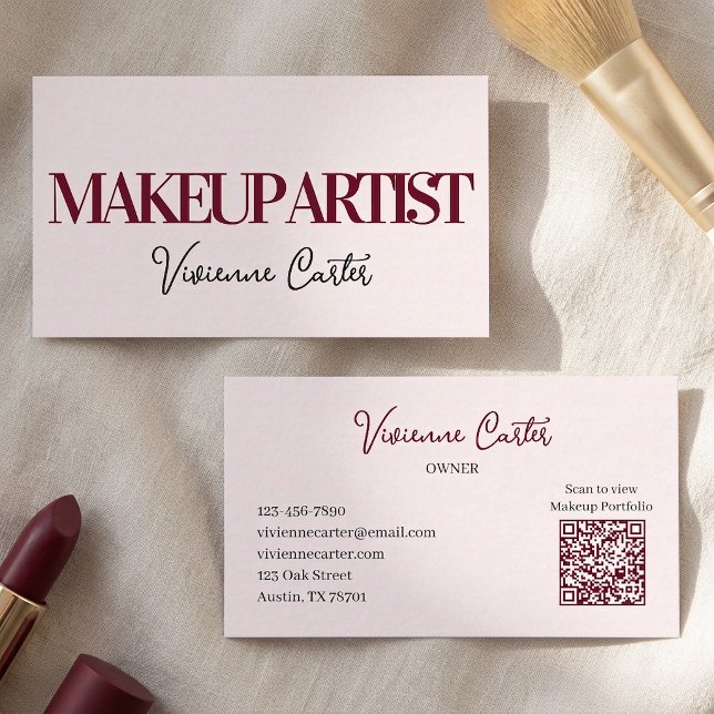 Carte De Visite Maquillage écriture noire rose gênant (Makeup Artist Blush Pink Minimalist Business Card)