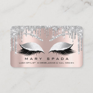 Carte De Visite Maquillage Eyebrosses Lashes Argent Rose Étincelle