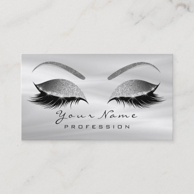 Carte De Visite Maquillage Eyebrow Eyes Lashes Gris Soie Rose Or (Devant)