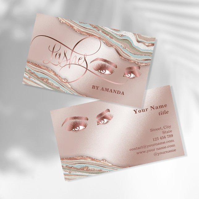 Carte De Visite Maquillage Eyebrow Eyes Lashes Rose Gold Marble Bu (Créateur téléchargé)