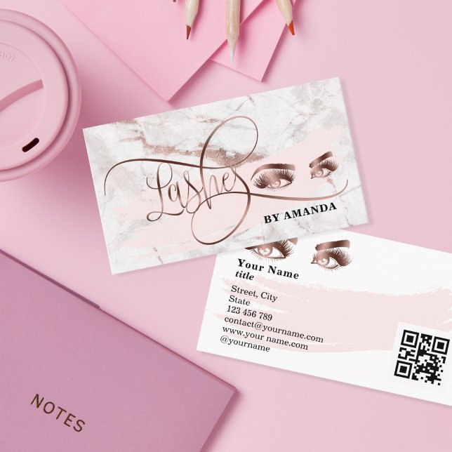 Carte De Visite Maquillage Eyebrow Eyes Lashes Rose Gold QR code