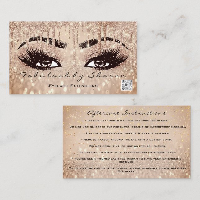 Carte De Visite Maquillage Eyebrow Lashes Drivers Rose QR Code (Devant / Derrière)