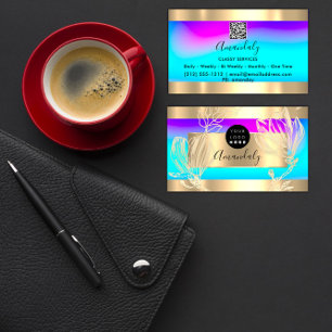 Carte De Visite Maquillage Eyelash Artiste Code QR Logo Floral ros