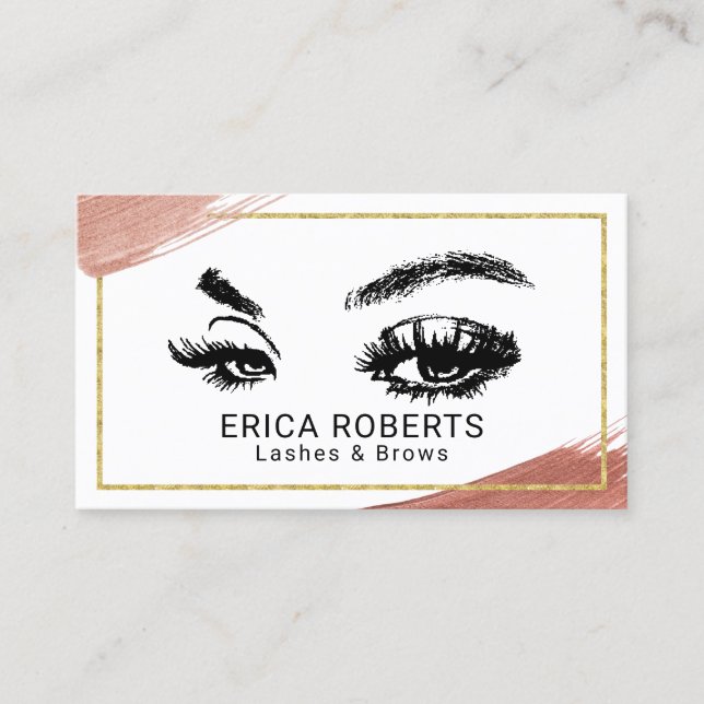 Carte De Visite Maquillage Eyelash Artiste Rose Or Brush Stroke (Devant)