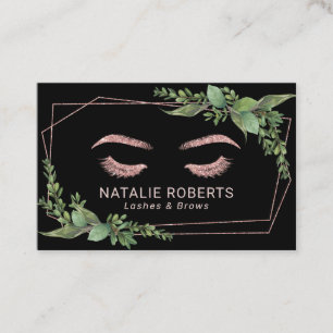 Carte De Visite Maquillage Eyelash Artiste Rose Or Vert géométriqu