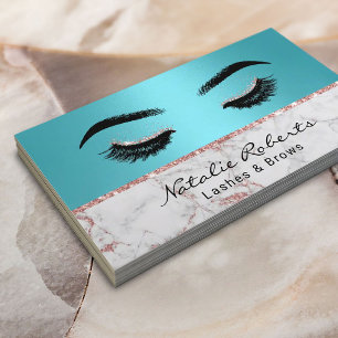 Carte De Visite Maquillage Eyelash Artiste Rose Turquoise Marbre O