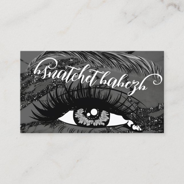 Carte De Visite Maquillage Eyelash Brows Logo QRCode Marbre noir (Devant)