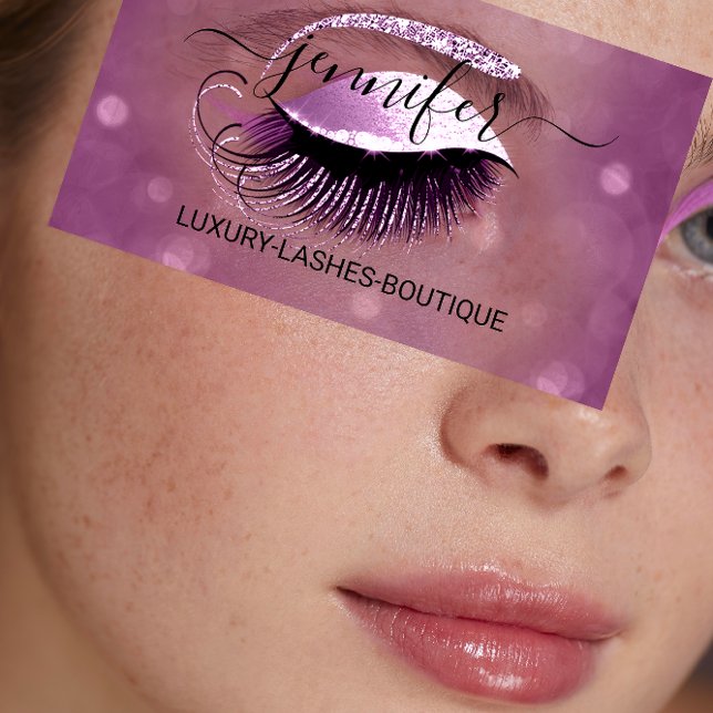 Carte De Visite Maquillage Eyelash Code QR Logo Parties scintillan (Makeup Eyelash QR Code Logo Glitter Berry Pink Business Card)
