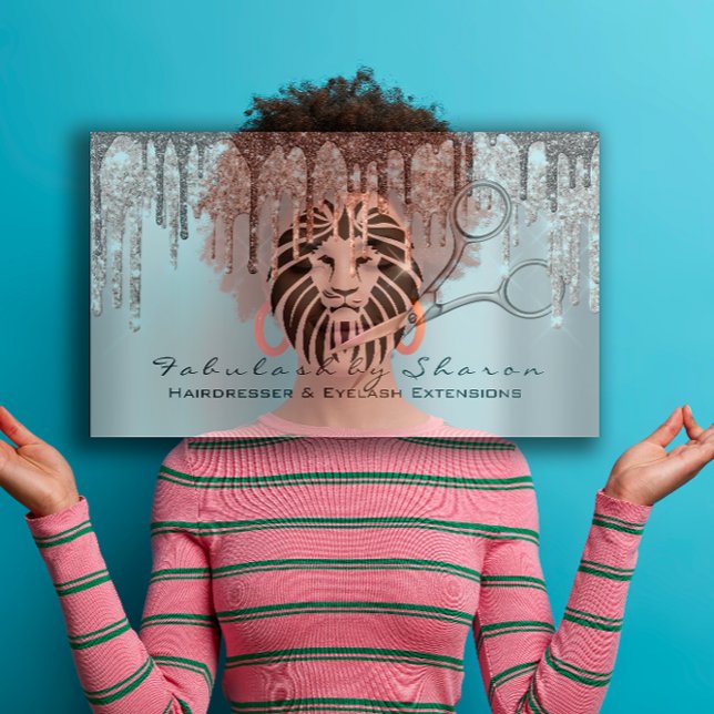 Carte De Visite Maquillage Eyelash Coiffeur Ciseaux Rose Lion Drif (Makeup Eyelash Hairdresser Scissors Rose Drip Lion Business Card)