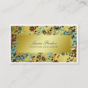 Carte De Visite Maquillage floral Artiste Cheveux Styliste Or jaun