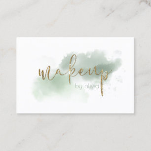 Carte De Visite Maquillage gris jade et or aquarelle