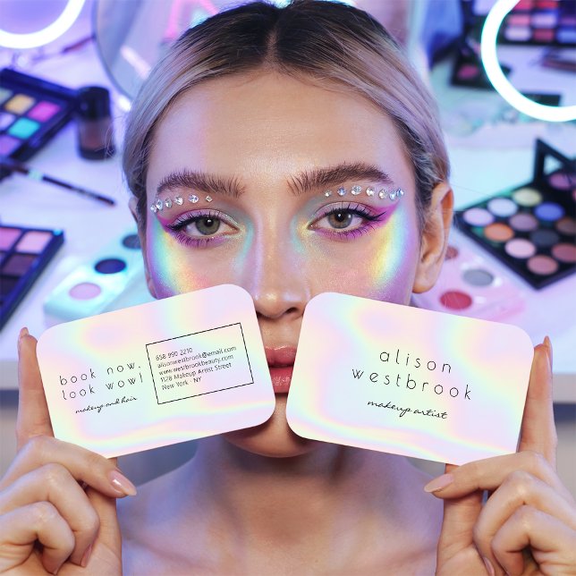 Carte De Visite Maquillage holographique moderne pastel rainbow (Modern holographic makeup artist pastel rainbow)