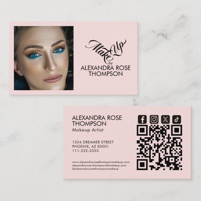 Carte De Visite Maquillage Icone Réseau Social Code Qr Écriture No (Devant / Derrière)
