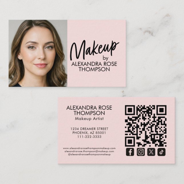 Carte De Visite Maquillage Icône Sociale Code Qr Écriture Blush Ro (Devant / Derrière)