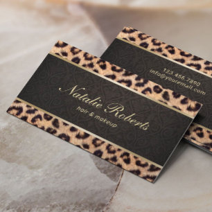 Carte De Visite Maquillage Leopard & Damask Beauty Salon