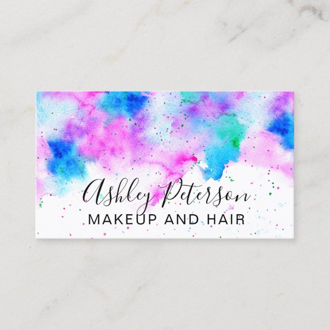 Carte De Visite Maquillage moderne bleu rose de traçages (Devant)