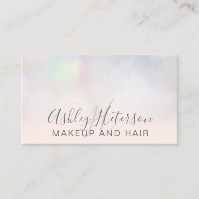 Carte De Visite Maquillage monogramme typographie noir rose perle  (Devant)