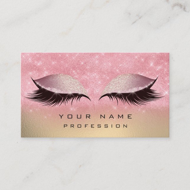 Carte De Visite Maquillage Or Blush Verre Rose Yeux Lashes Parties (Devant)