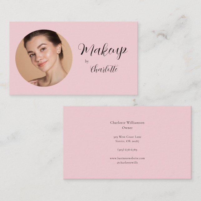 Carte De Visite Maquillage par l'artiste moderne photo script rose (Devant / Derrière)