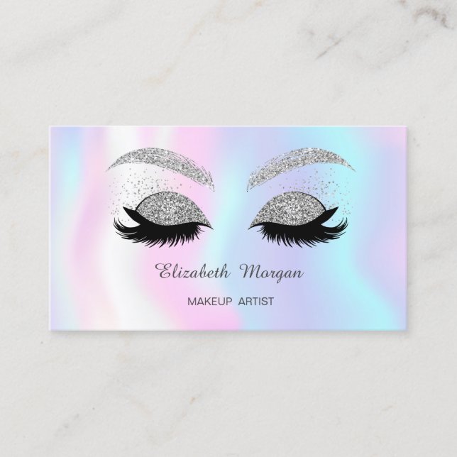 Carte De Visite Maquillage Parties scintillant Argent Faux Lashes  (Devant)