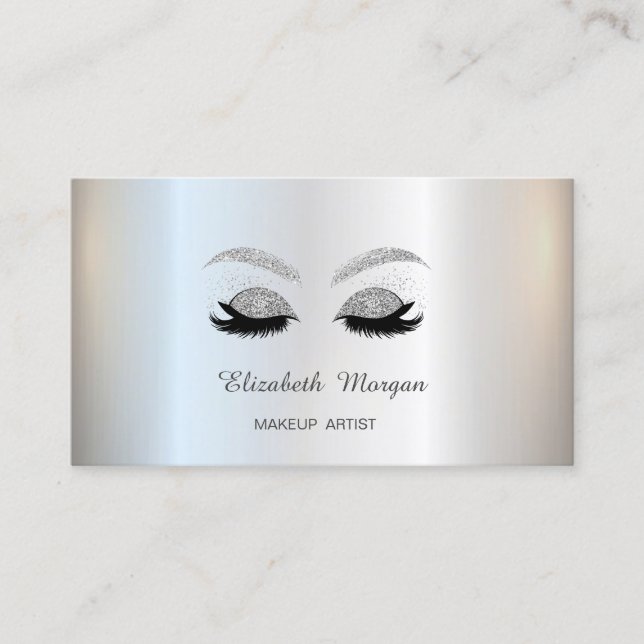 Carte De Visite Maquillage, Parties scintillant Argent Faux Lashes (Devant)