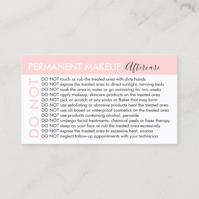 Carte De Visite Maquillage permanent Eviter Conseils Après-soin (Dos)